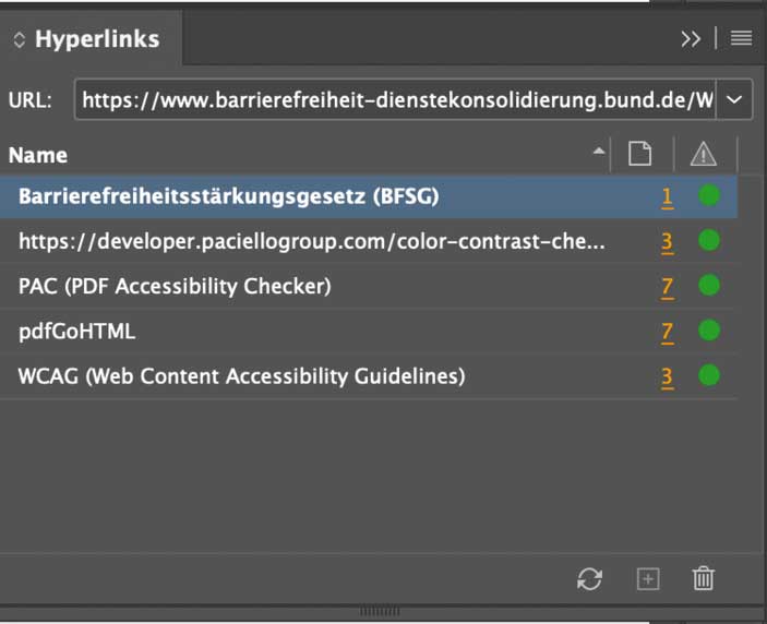Abbildung eines Beispiels für ein Hyperlinkbedienfeldes